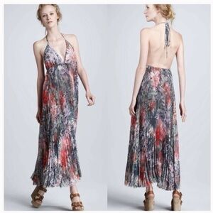 Alice + Olivia Pleated Mini Floral Halter Dress XS